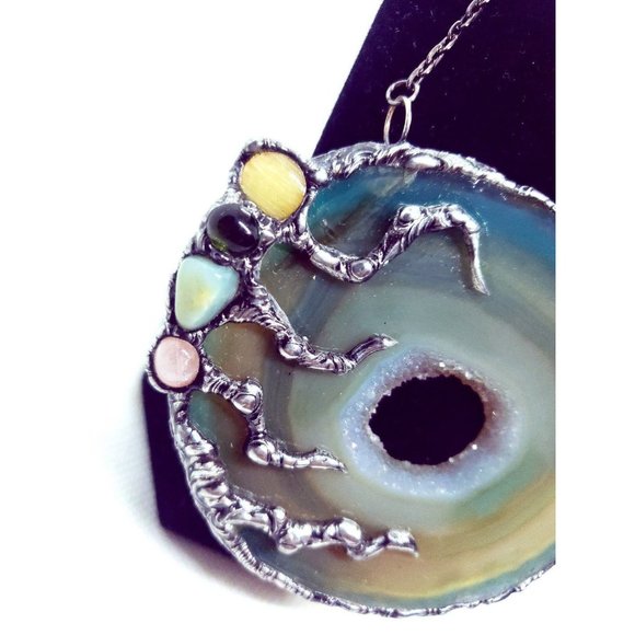 Huge Crystal agate geode Necklace statement piece glam - Picture 7 of 12